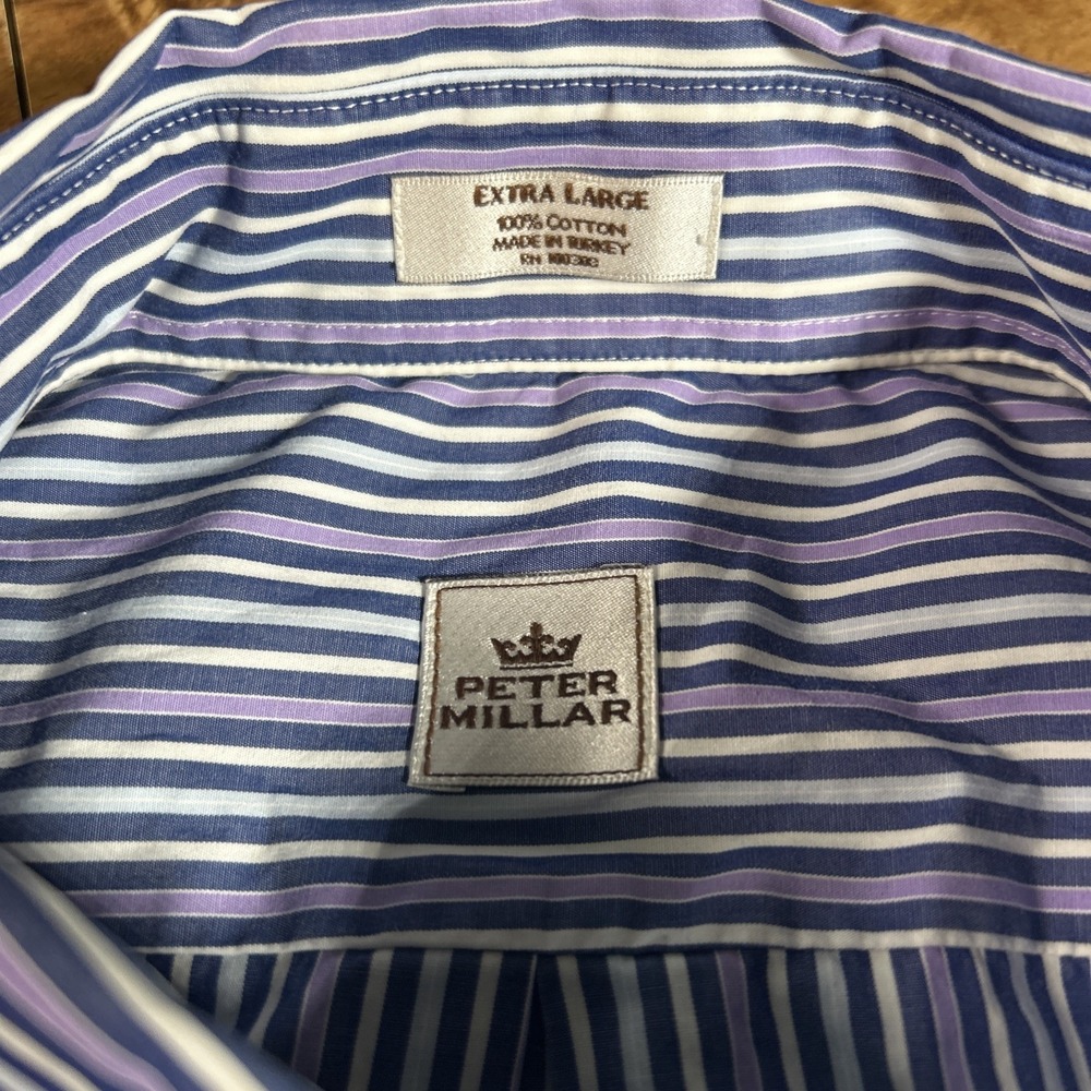 Peter Millar Shirt Men's XL Purple & Blue Striped Long Sleeve Button Down Casual - Picture 4 of 5